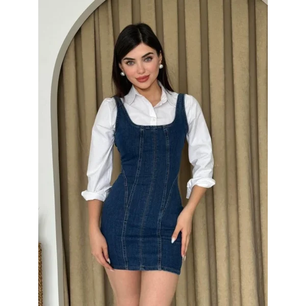 Zippe Detaylı Denim Elbise