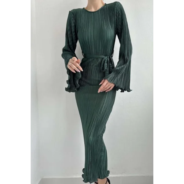 Zümrüt İspanyol Kol Piliseli Elbise