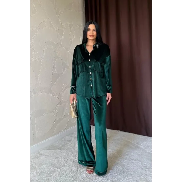 Zümrüt Kadife Biyeli Takım