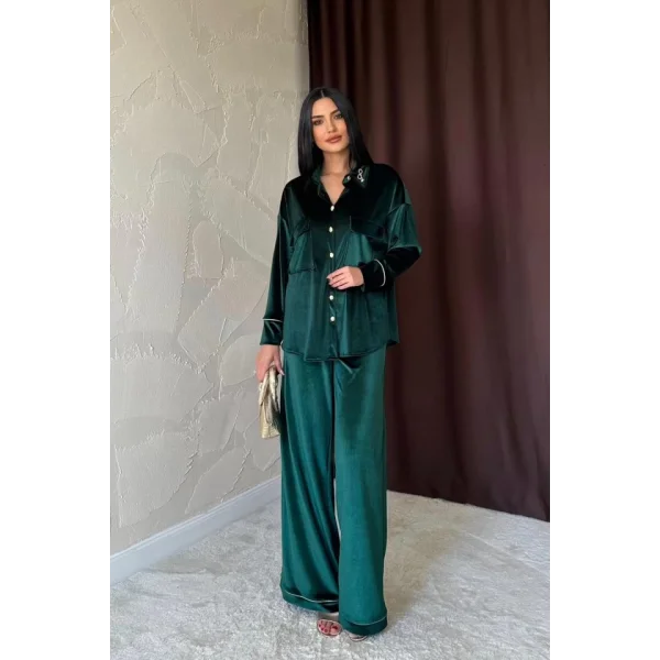 Zümrüt Kadife Biyeli Takım