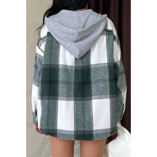 Zümrüt Kapüşonlu Oduncu Gömlek