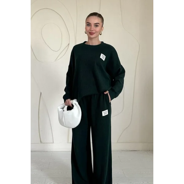 Zümrüt Klasik Fitilli Kazak Ve Pantolon Takım