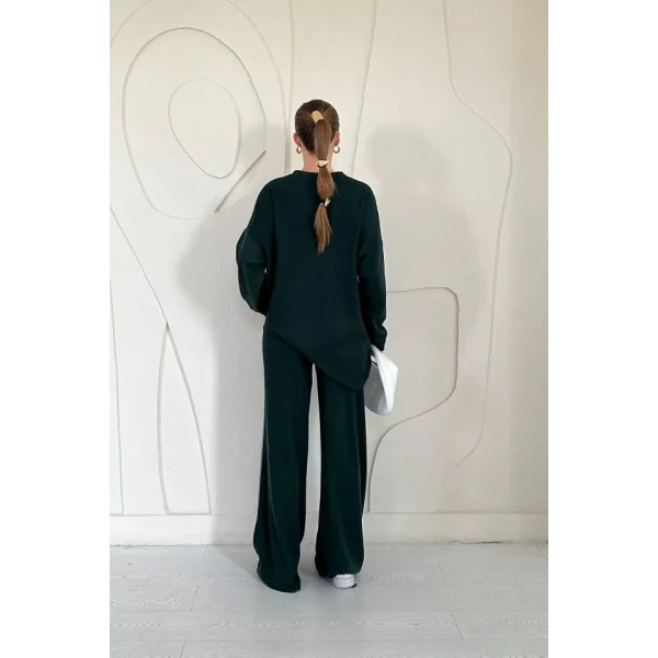 Zümrüt Klasik Fitilli Kazak Ve Pantolon Takım