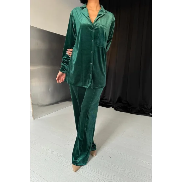 Zümrüt Klasik Gömlek Ve Pantolon Kadife Takım