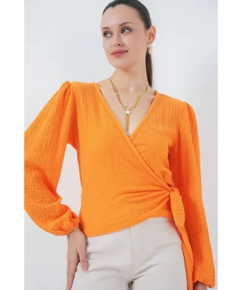 0441 Anvelop Örme Bluz - Turuncu