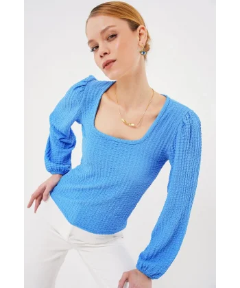 0442 Uzun Kollu Bluz - Saks