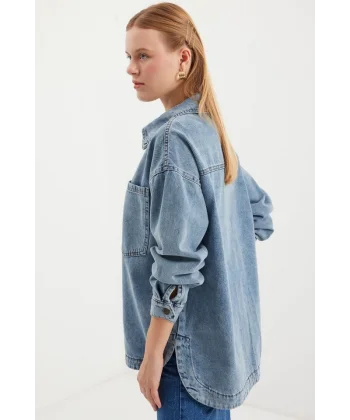 0613 Cepli Kot Ceket - Buz Mavi