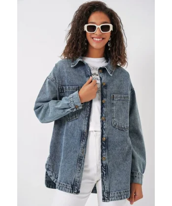 0659 Boyfriend Jean Gömlek  Mavi