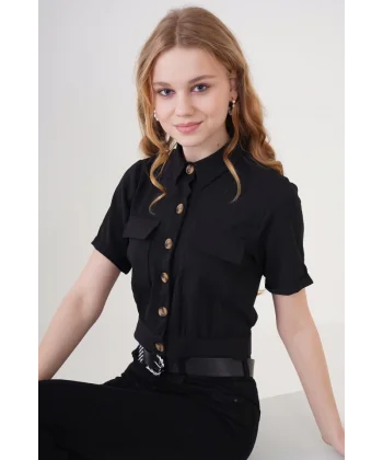 0663 Crop Ceket  Siyah