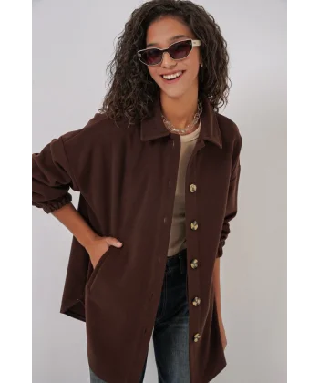 0674 Cepli Oversize Gömlek  C. Kahverengi