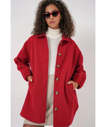 0674 Cepli Oversize Gömlek  Kırmızı