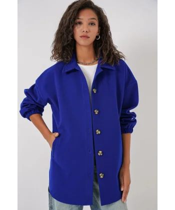 0674 Cepli Oversize Gömlek  Saks