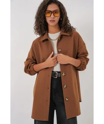 0674 Cepli Oversize Gömlek  Taba