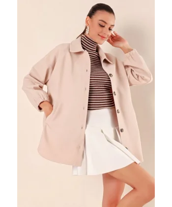 0674 Cepli Oversize Gömlek  Vizon