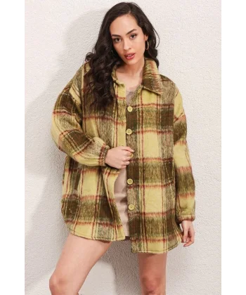 0674 Cepli Oversize Gömlek  Yeşil