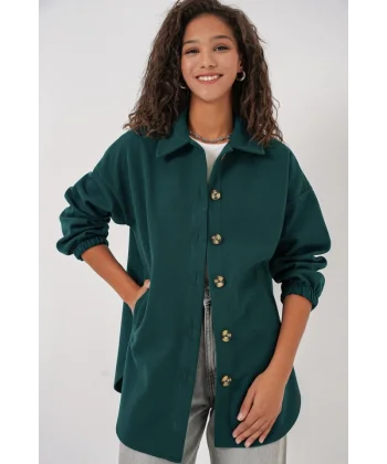 0674 Cepli Oversize Gömlek  Y.Zümrüt