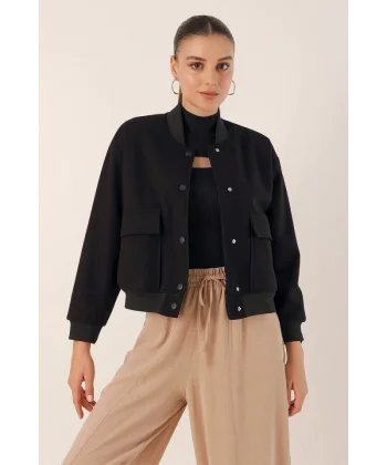 0688 Çift Cepli Bomber Ceket  Siyah