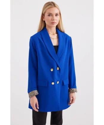0704 Düğme Detaylı Blazer Ceket  Saks