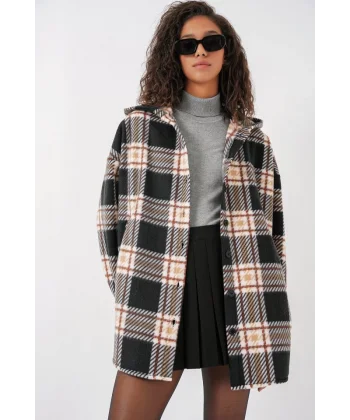 0710 Kapüşonlu Oversize Gömlek  D. Siyah