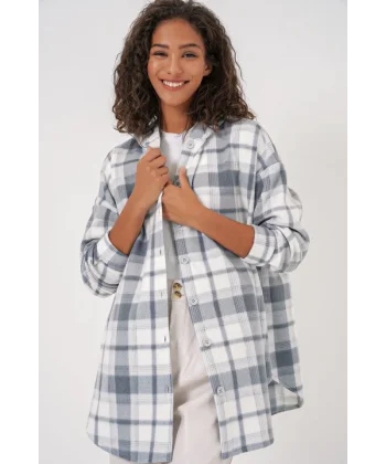 0710 Kapüşonlu Oversize Gömlek  Gri