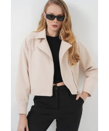 0717 Kısa Kaşe Ceket  Bej