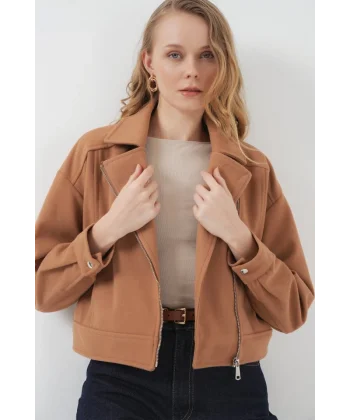 0717 Kısa Kaşe Ceket  Camel
