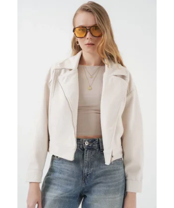 0717 Kısa Kaşe Ceket  Ekru