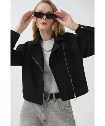 0717 Kısa Kaşe Ceket  Siyah