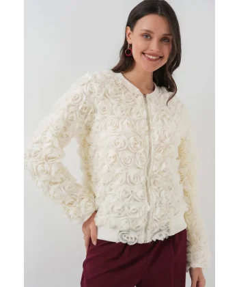 0719 Güllü Ceket  Ekru
