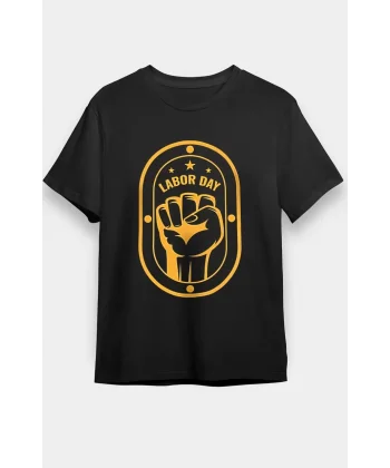 1 Mayıs Emekçilerimiz İçin Özel Tasarım LABOR DAY Baskılı T-shirt - Siyah