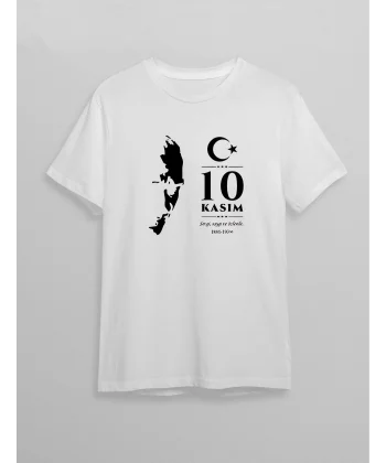 10 Kasım Atatürk Baskılı T-shirt - Beyaz