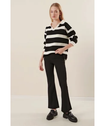 10220 İspanyol Paça Pantolon  Siyah