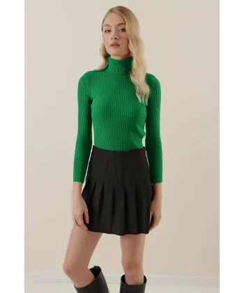 10311 Balıkçı Yaka Triko Kazak - D.Yeşil