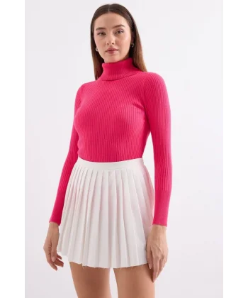 10311 Balıkçı Yaka Triko Kazak - Fuşya