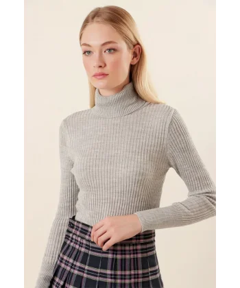 10311 Balıkçı Yaka Triko Kazak - Gri