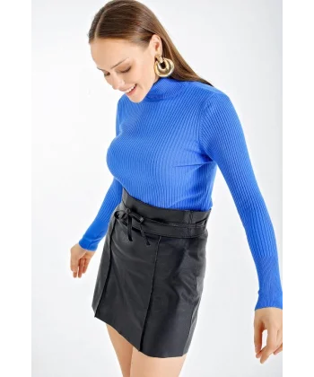 10311 Balıkçı Yaka Triko Kazak - Saks