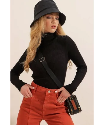 10311 Balıkçı Yaka Triko Kazak - Siyah