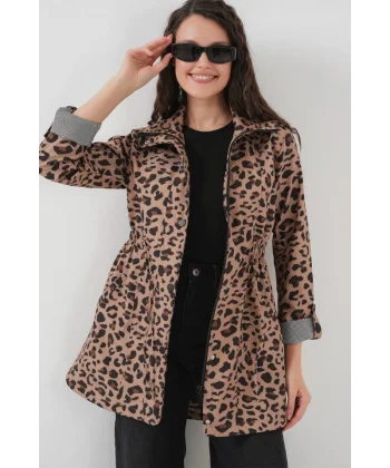 10322 Beli Büzgülü Trençkot - B.Kahverengi