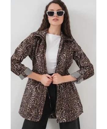 10322 Beli Büzgülü Trençkot - E. Kahve