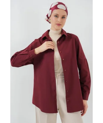 103901 Oversize Basic Tesettür Gömlek - Mürdüm