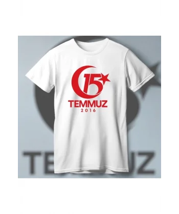 15 Temmuza Özel Tasarım 2016 Baskılı T-shirt - Beyaz