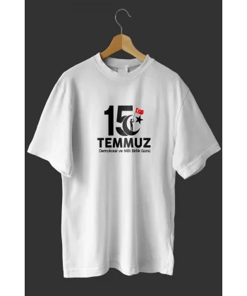 15 Temmuza Özel Tasarım Baskılı T-shirt - Beyaz