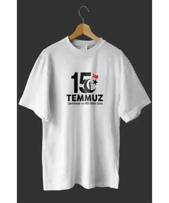15 Temmuza Özel Tasarım Baskılı T-shirt - Beyaz