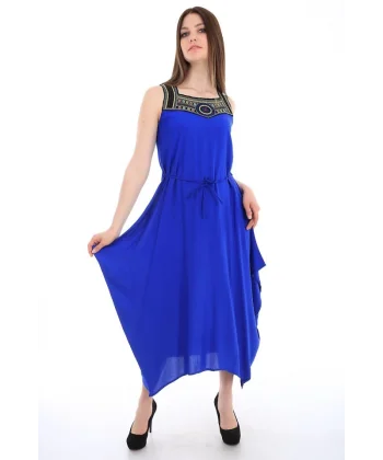 1512 Önü Nakışlı Elbise  Saks