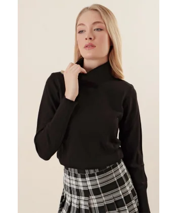 15747 Balıkçı Yaka Triko Kazak - Siyah