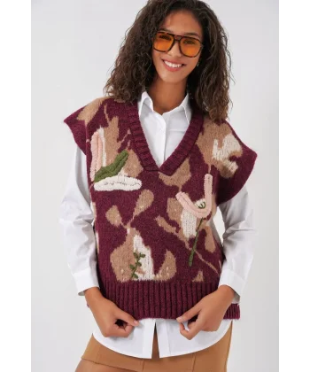 15913 Triko Süveter Gömlek - Bordo