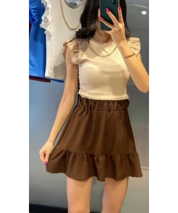 1884 Örme Mini Etek  Kahverengi