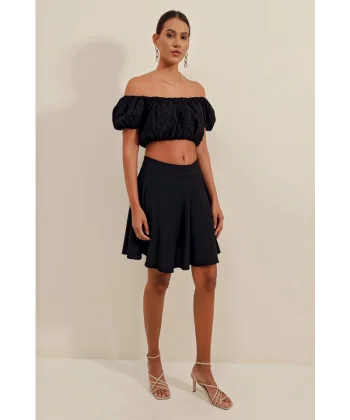 1885 Kloş Mini Etek  Siyah