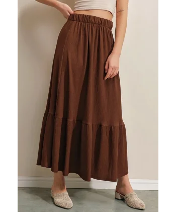 1886 Uzun Örme Etek - Kahverengi