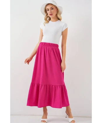 1886 Uzun Örme Etek - Koyu Pembe